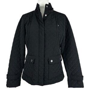 Calvin‎ Klein Vintage Quilted Jacket Black Pink Satin Lining Womens Small Zip Up
